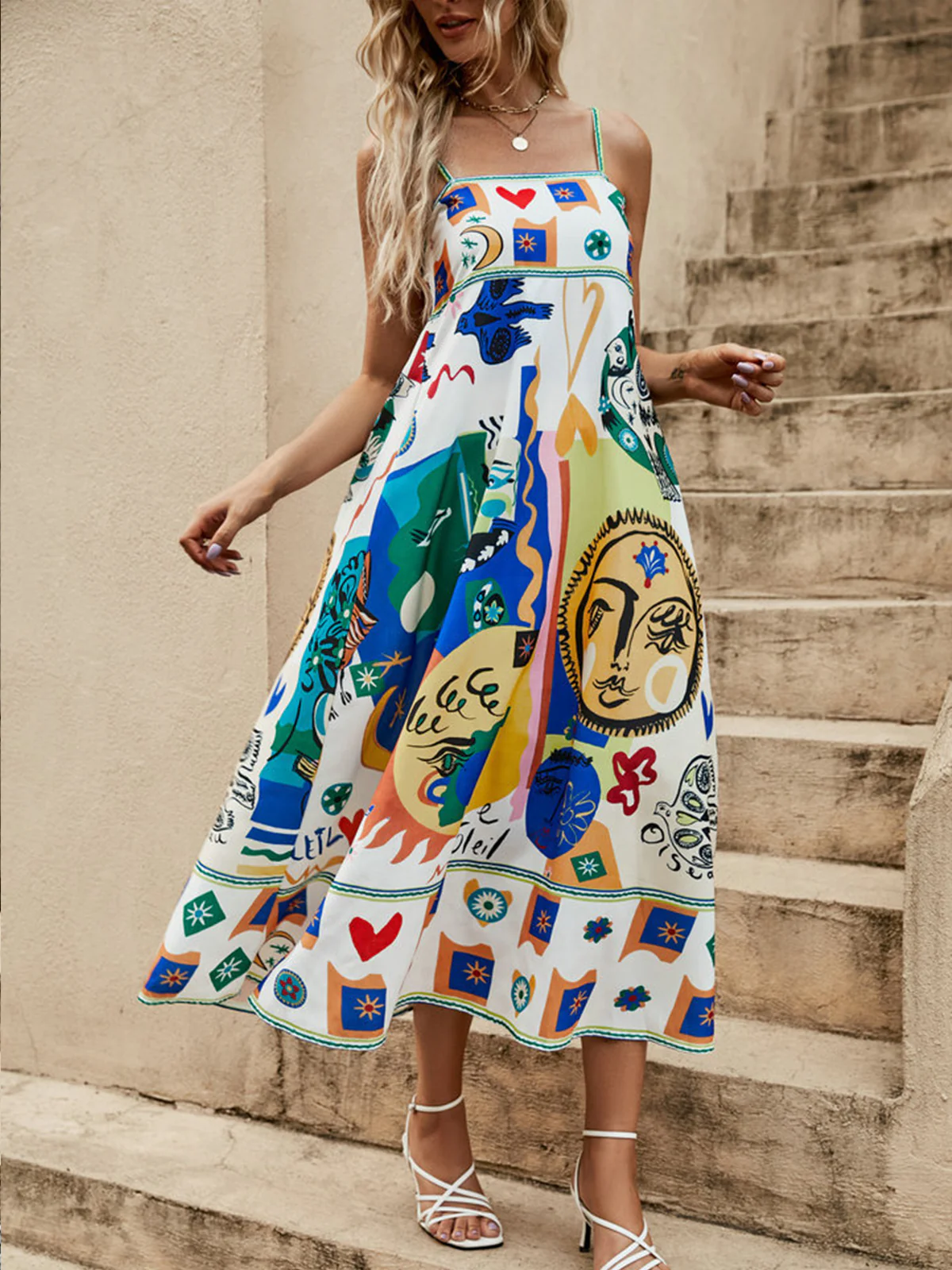 All Over Print Multi Color Cami Long Dress