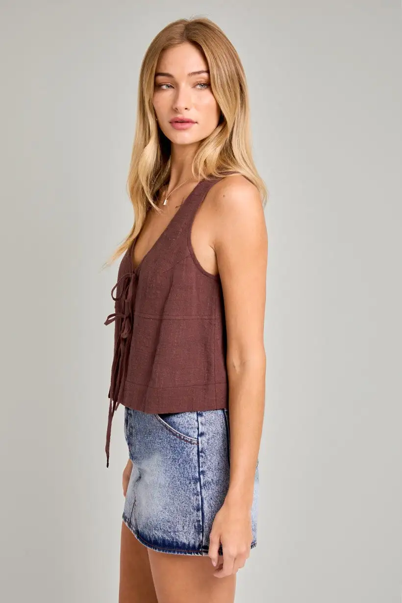 Sleeveless Vneck Tie Boxy Top