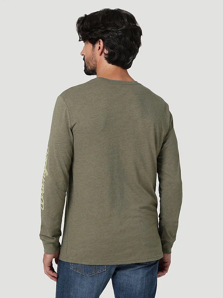 MEN'S LONG SLEEVE ROPE ARM LOGO GRAPHIC T-SHIRT IN BURNT OLIVE HEATHER