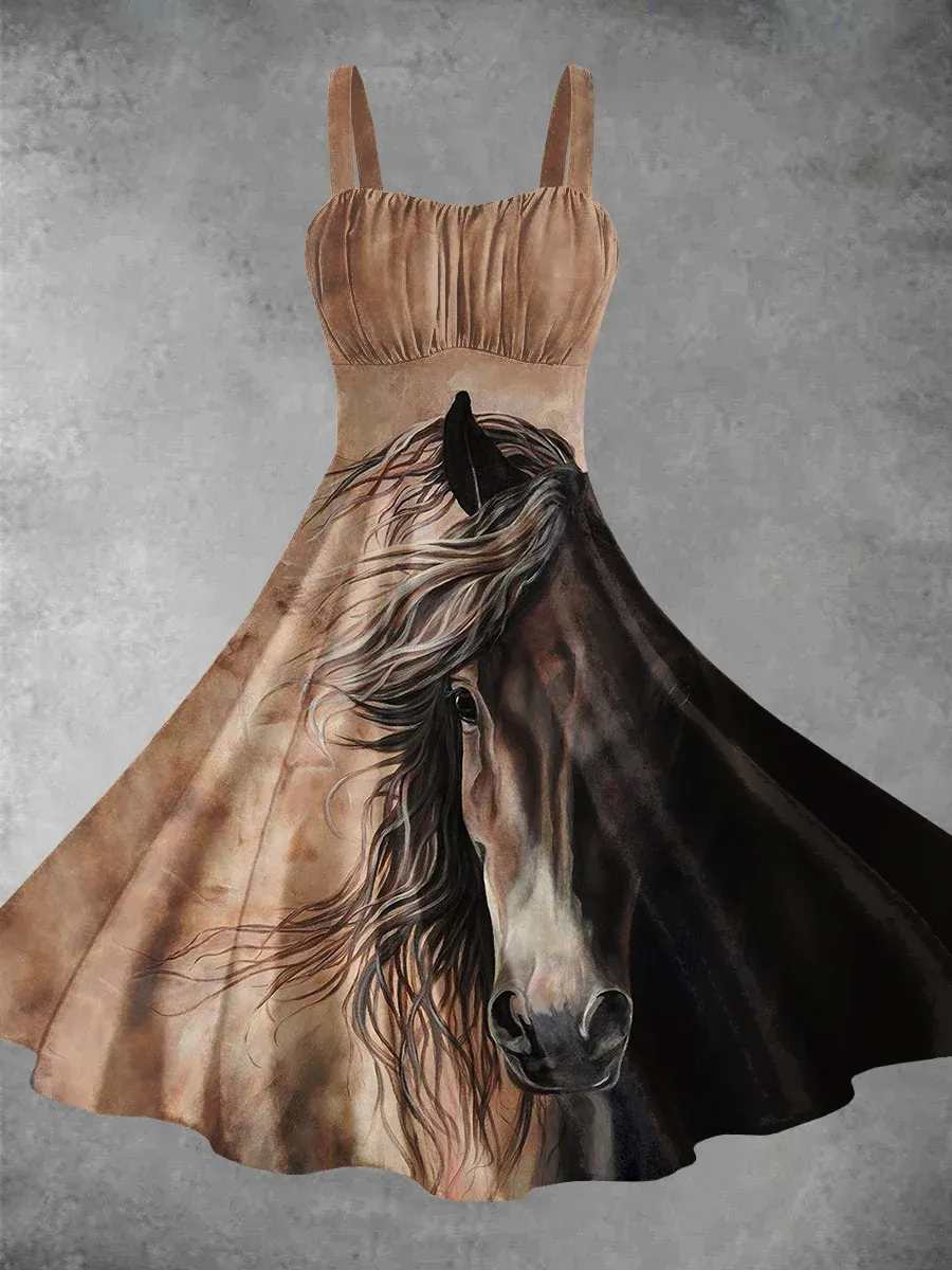 Horse Art Prints Backless Dress