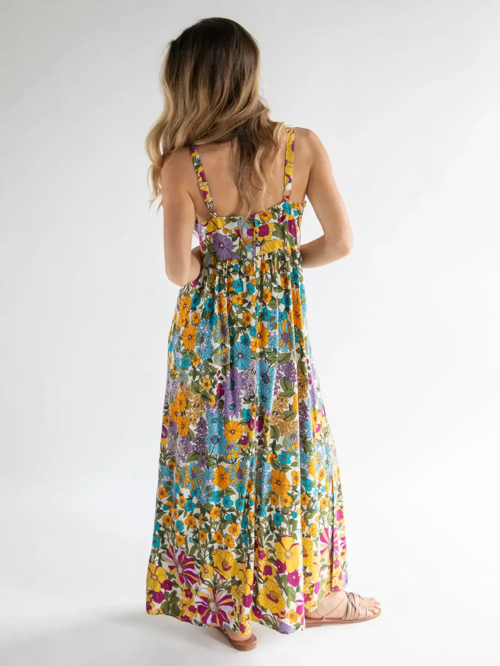 Patti Side Slit Maxi Dress - Ivory Blue Floral