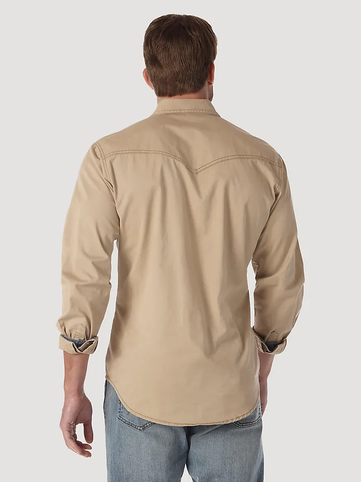 MEN'S WRANGLER® CONTRAST TRIM WESTERN TWO SNAP FLAP POCKET SHIRT IN TAN