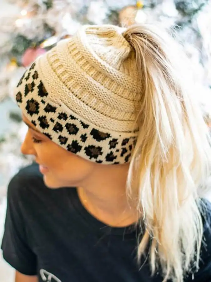 🔥Buy 3 Get 10% Off🔥Women's Western Retro Leopard Print Stitching Design Beanie (Without Logo)