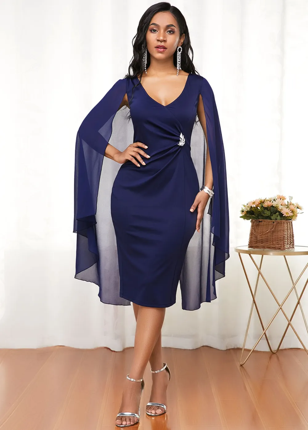 Bodycon Navy V Neck Sleeveless Dress