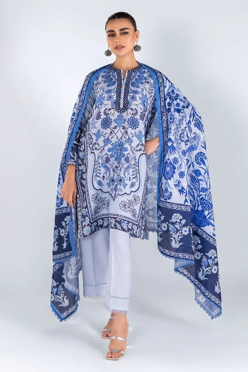 3 Piece Kurta Embroidered | Dupatta& Bottom & Tops | Color Lake Blue