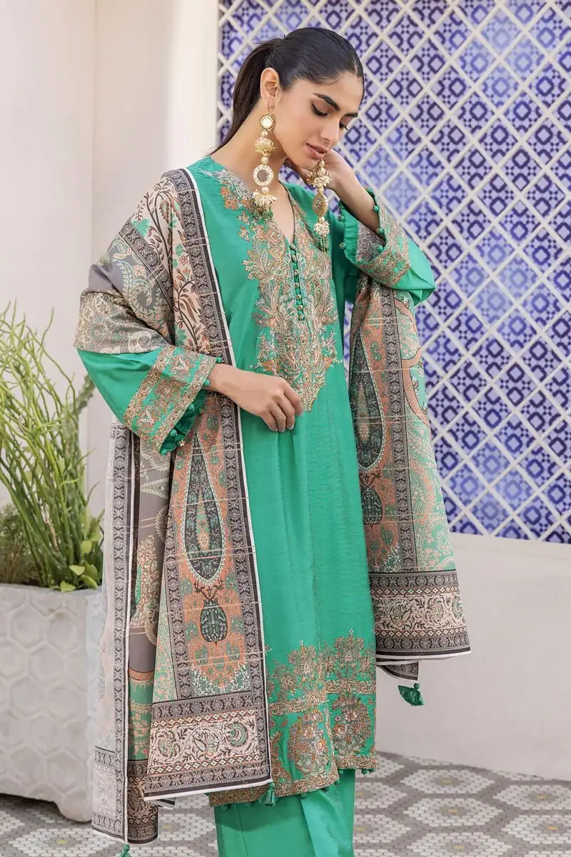 3 Piece Kurta Embroidered | Dupatta& Bottom & Tops | Color green