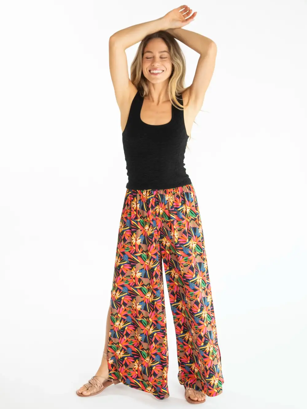 Fiona Palazzo Pant - Black Tropical