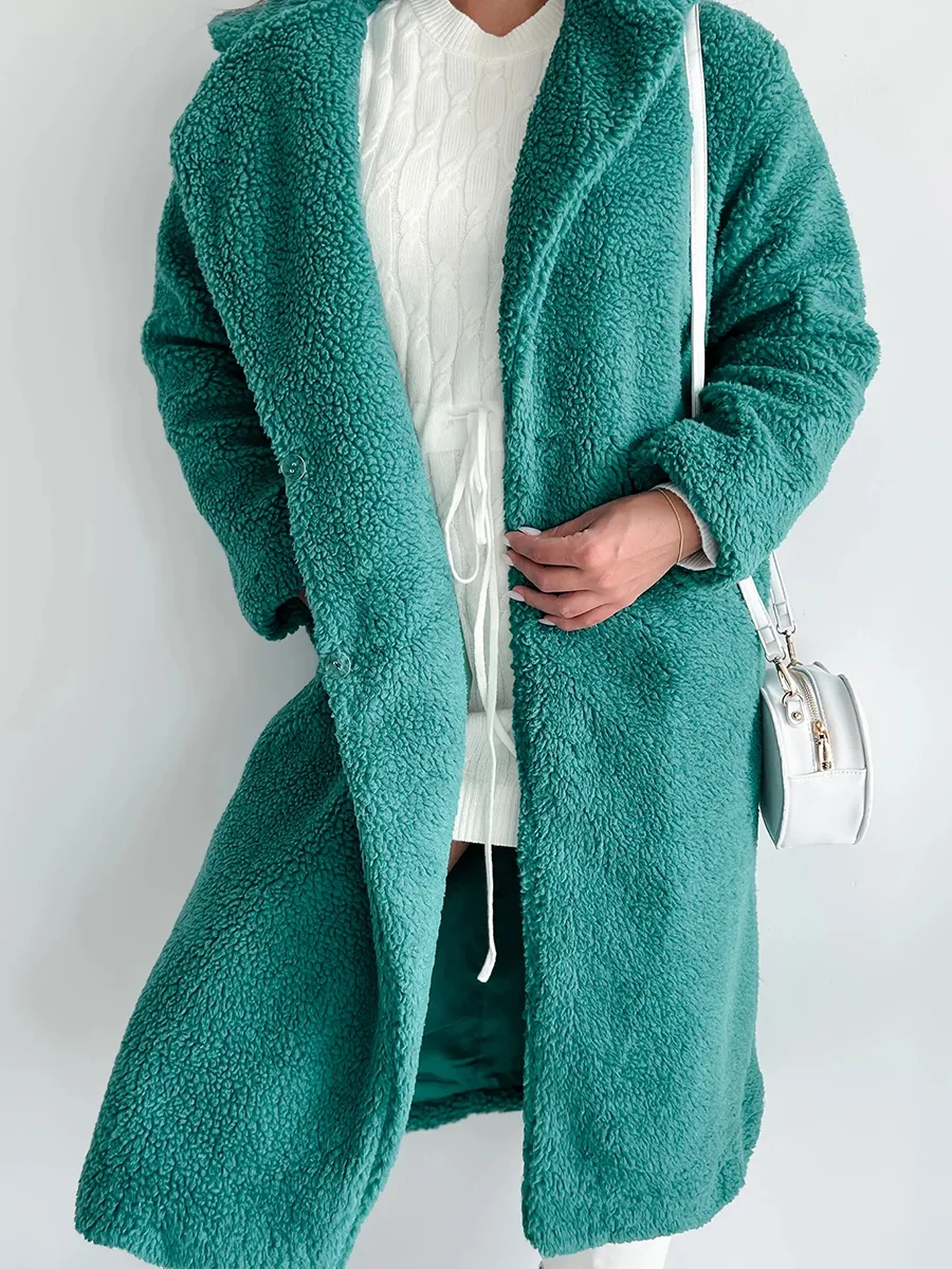 Long green teddy coat