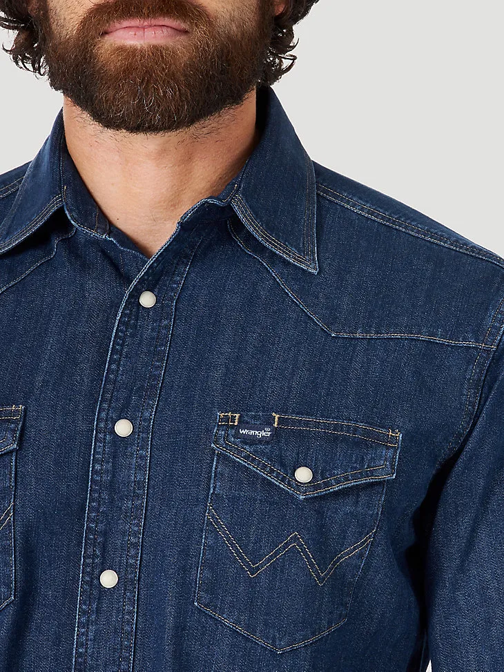 COWBOY CUT® LONG SLEEVE WESTERN DENIM SNAP WORK SHIRT IN DARK DENIM