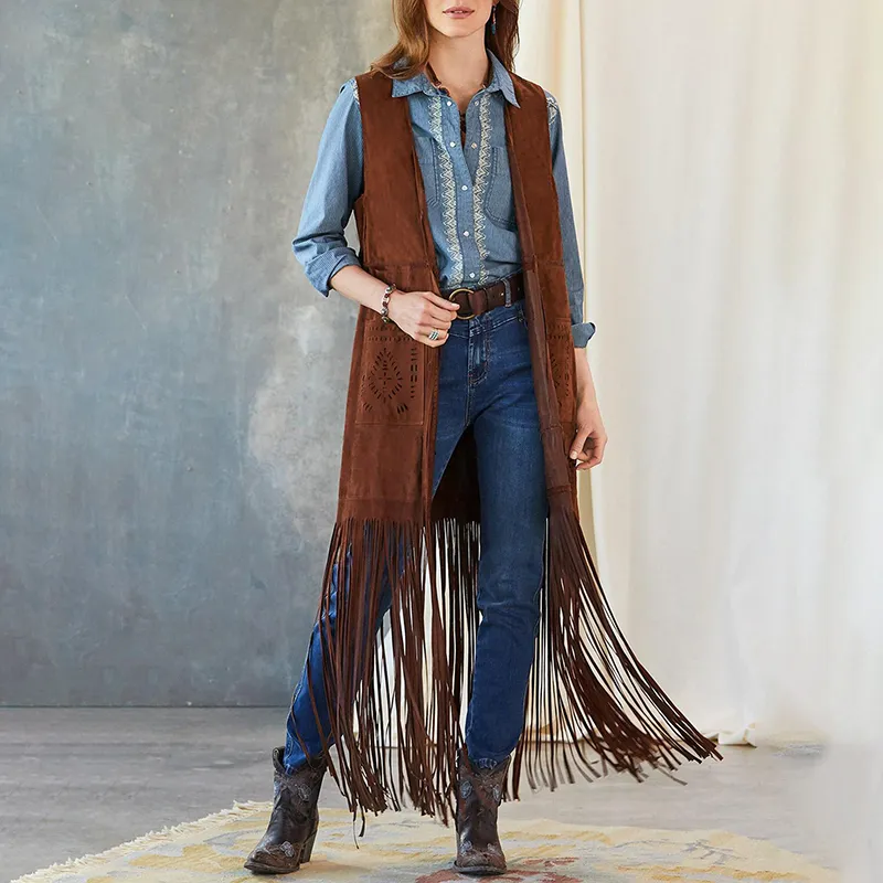 Fashion Vintage Tassel Sleeveless Vest Coat