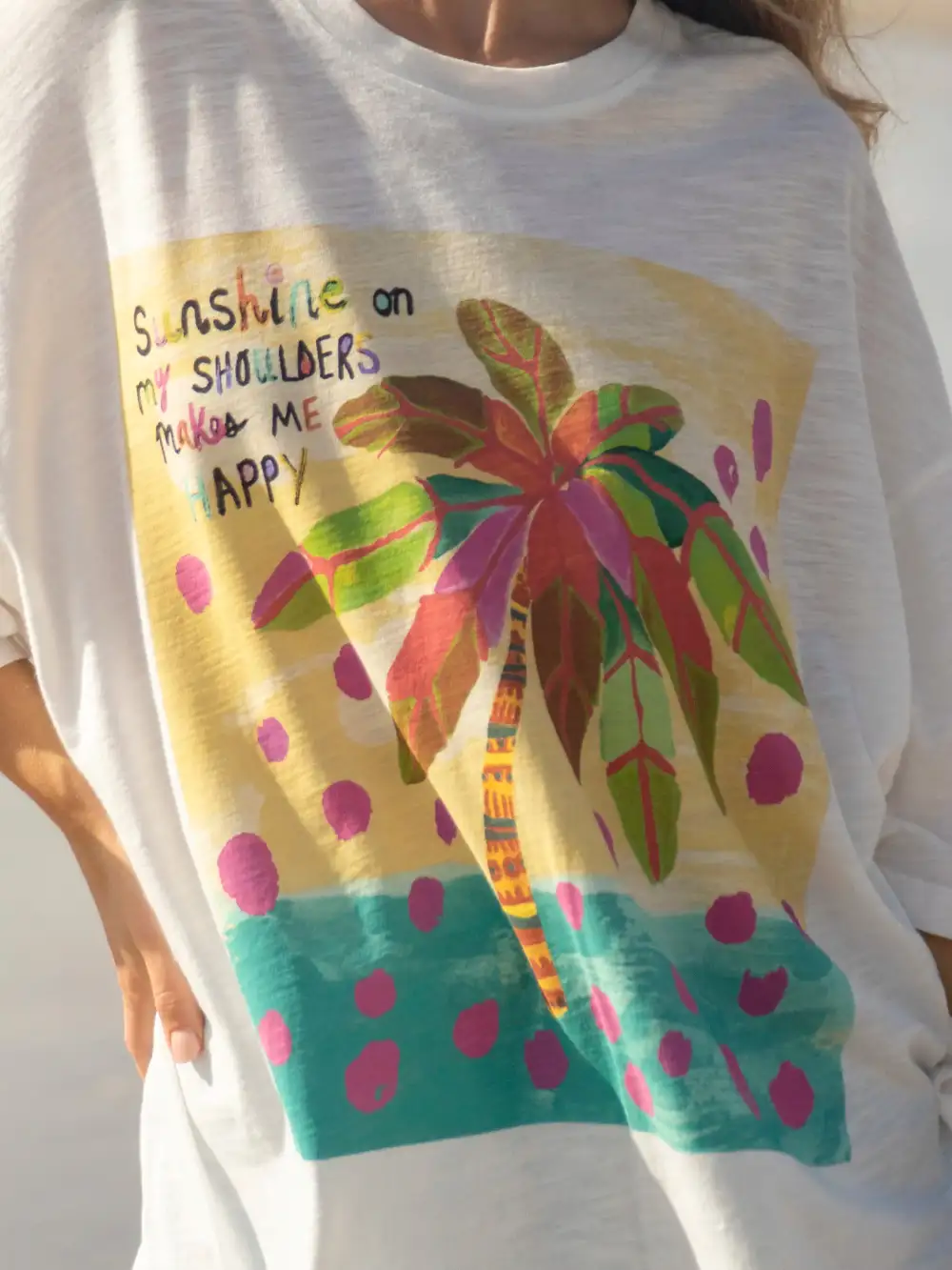 One Size Cotton Easy Tee - White Sunshine On My Shoulders