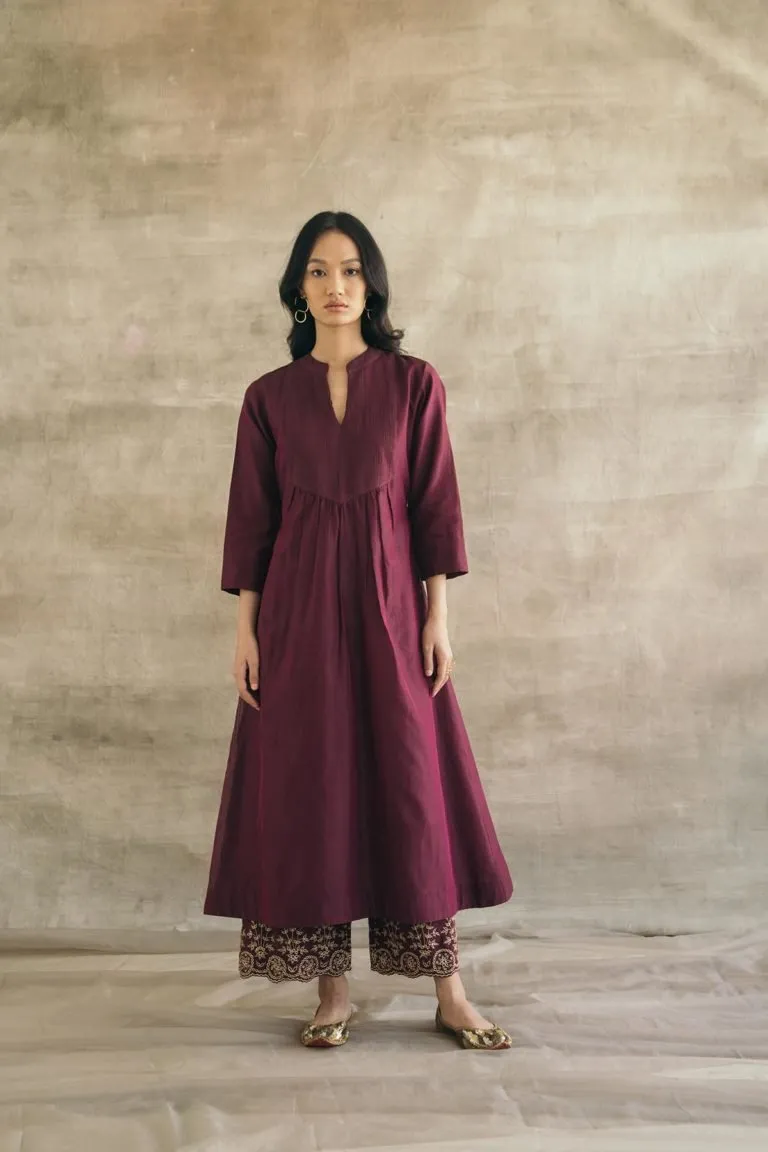 Silk Chanderi Narrow Pin-Tucked Kurta Set