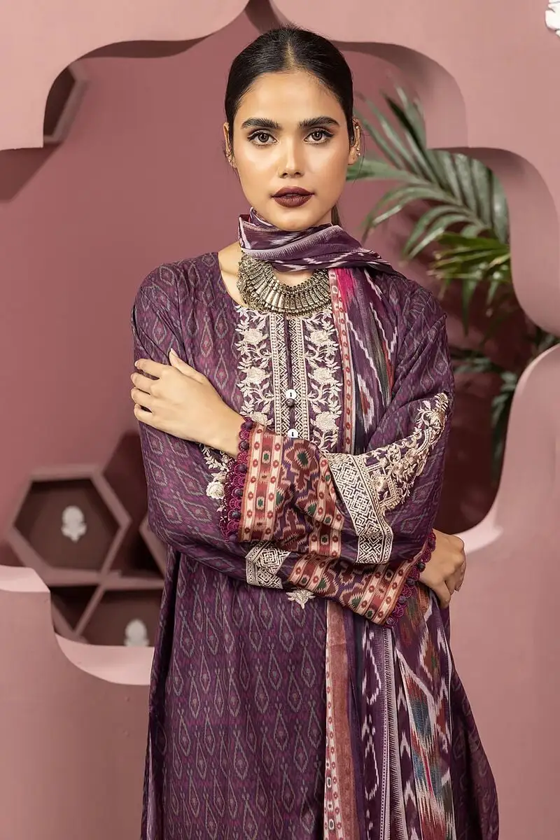 3 Piece Kurta Embroidered | Dupatta& Bottom & Tops | Color gray purple