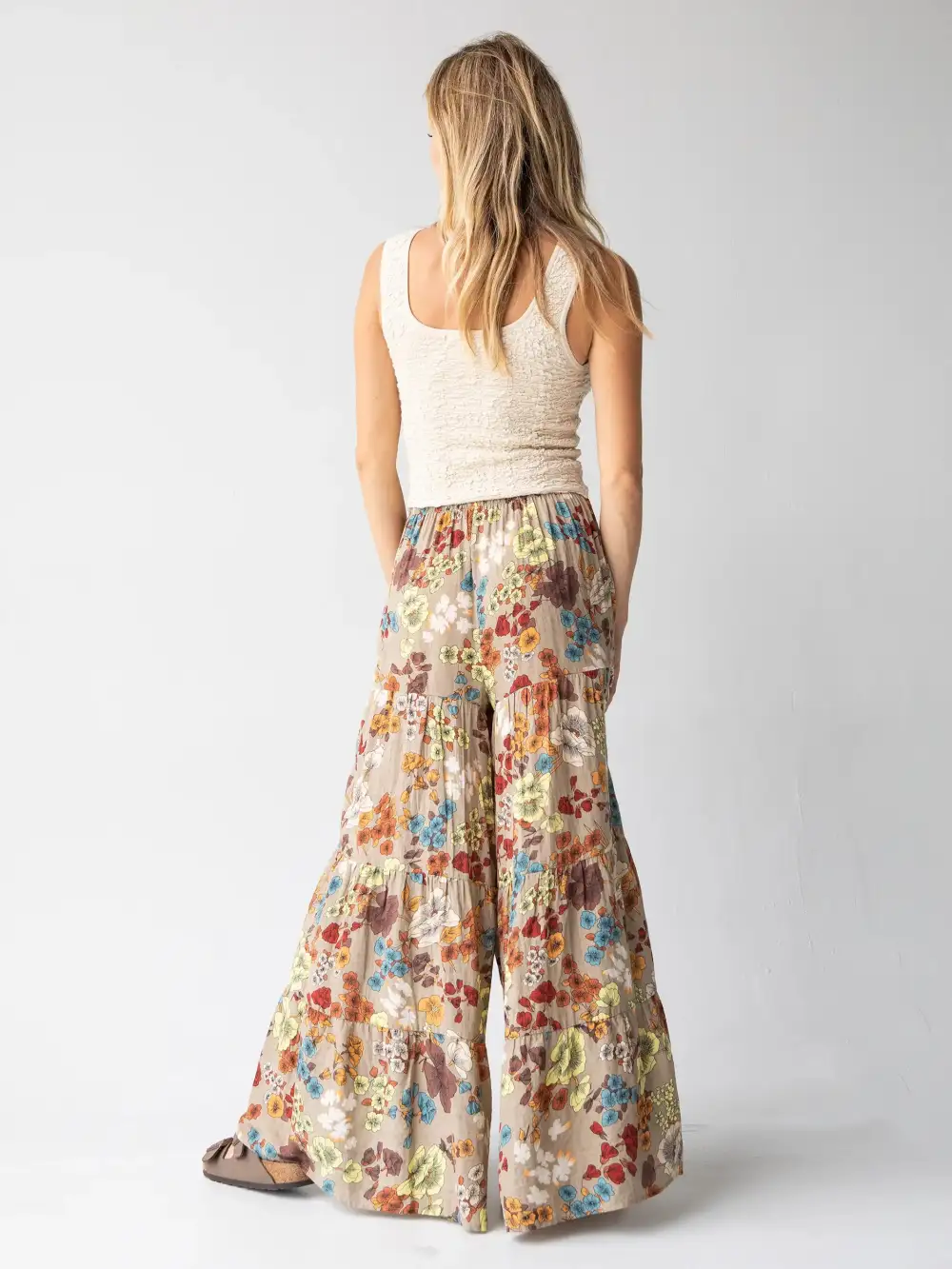 Patti Palazzo Pant - Tan Cream Floral