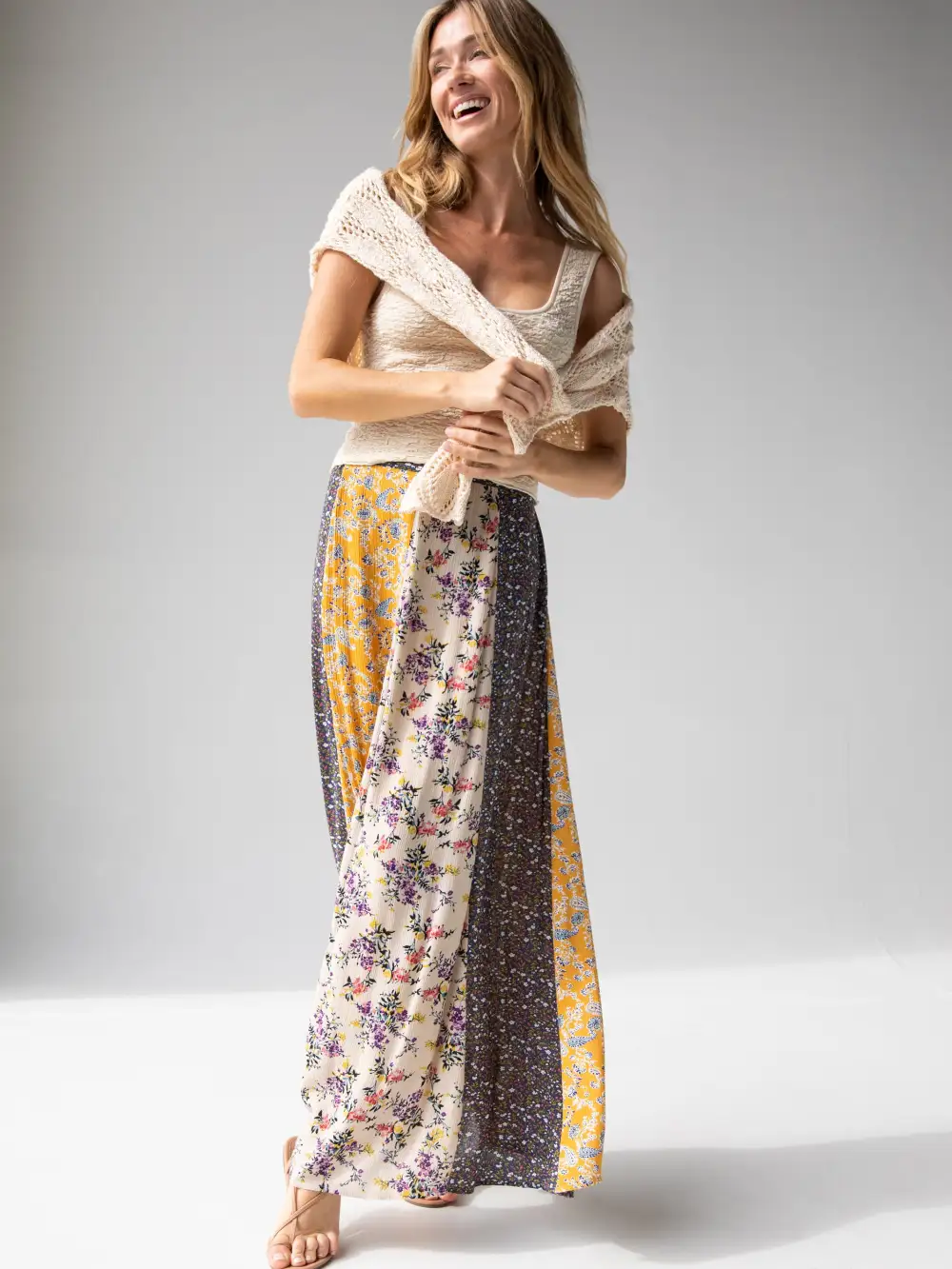 Valentina Maxi Skirt - Yellow Cream Floral Mix