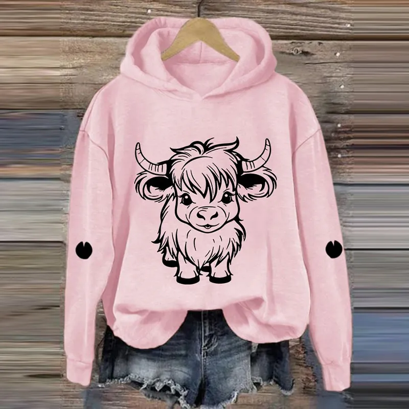 Women's Cute Highland Cow Casual Hoodie