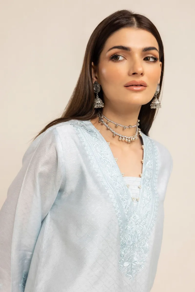 2 Piece Kurta | Embroidered & Pants | Light Blue