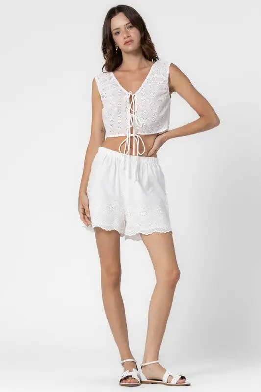 Eyelet Shirred Ribbon Tank