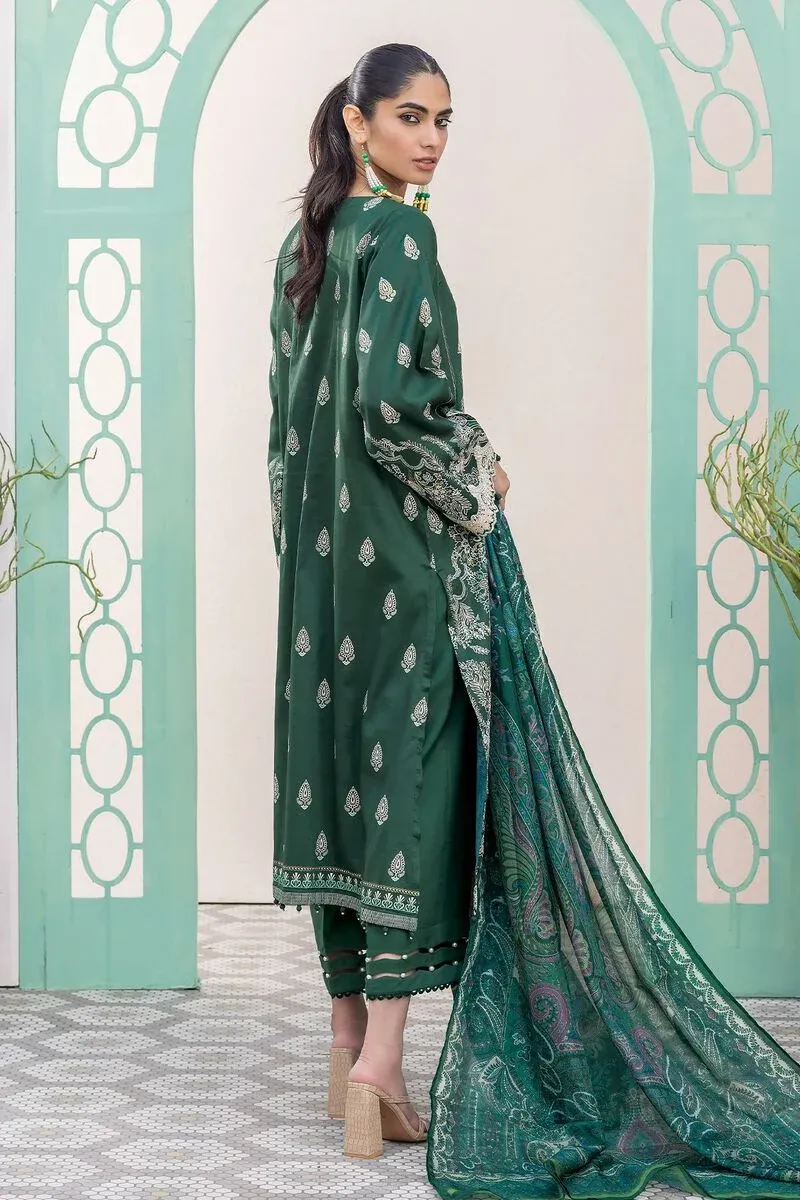 3 Piece Kurta Embroidered | Dupatta& Bottom & Tops | Color dark green