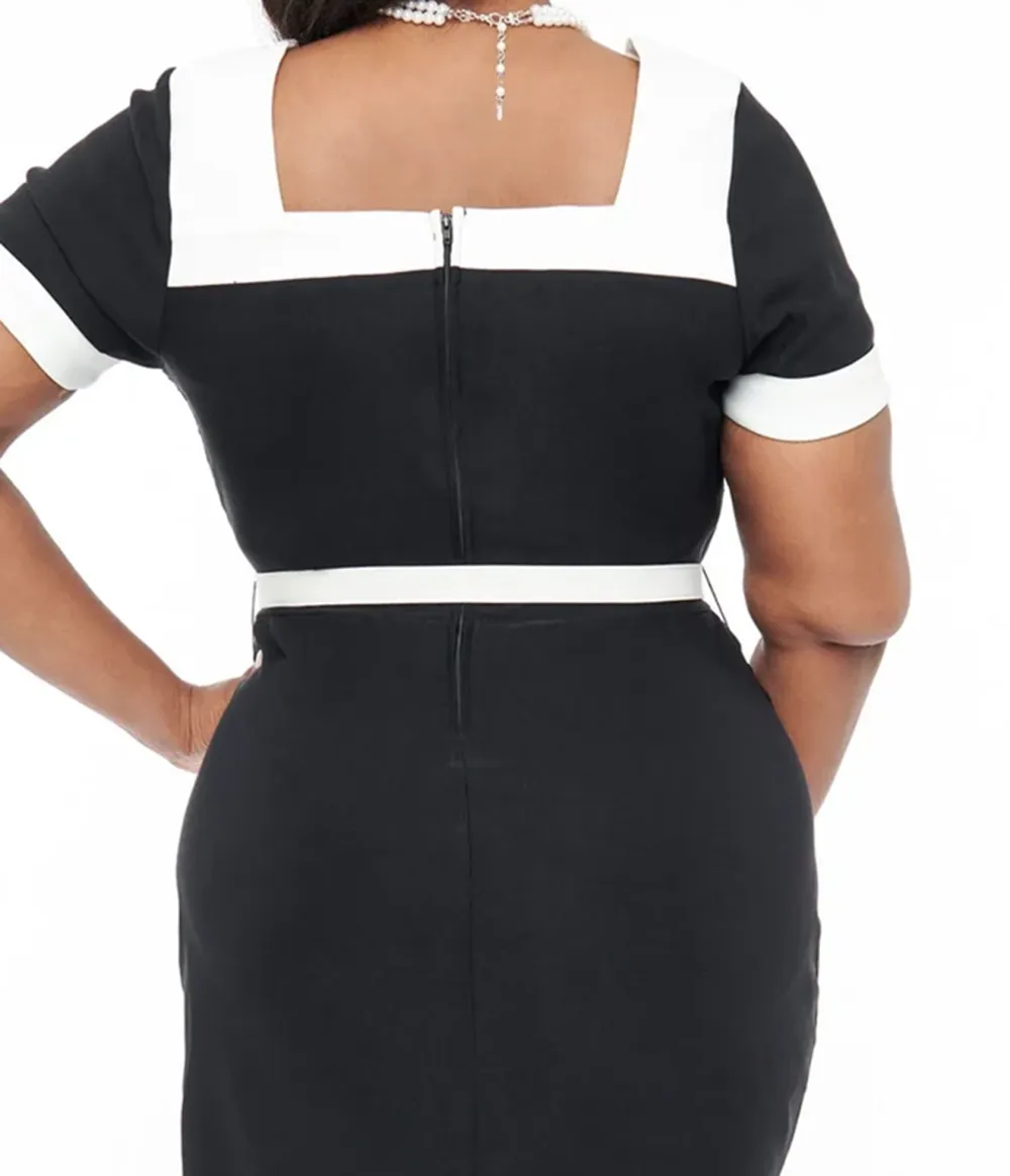 Unique Vintage Plus Size 1950s Black & White Wiggle Dress