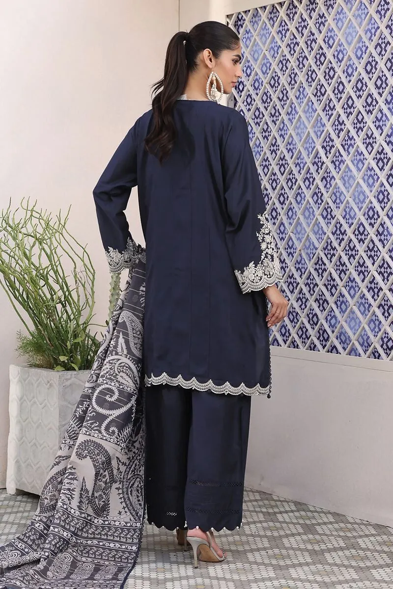 3 Piece Kurta Embroidered | Dupatta& Bottom & Tops | Color Navy Blue