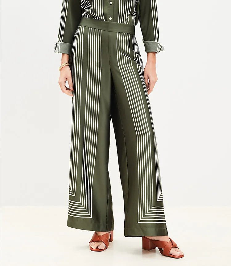 Fluid Pull On Wide Leg Pants in Striped Twill