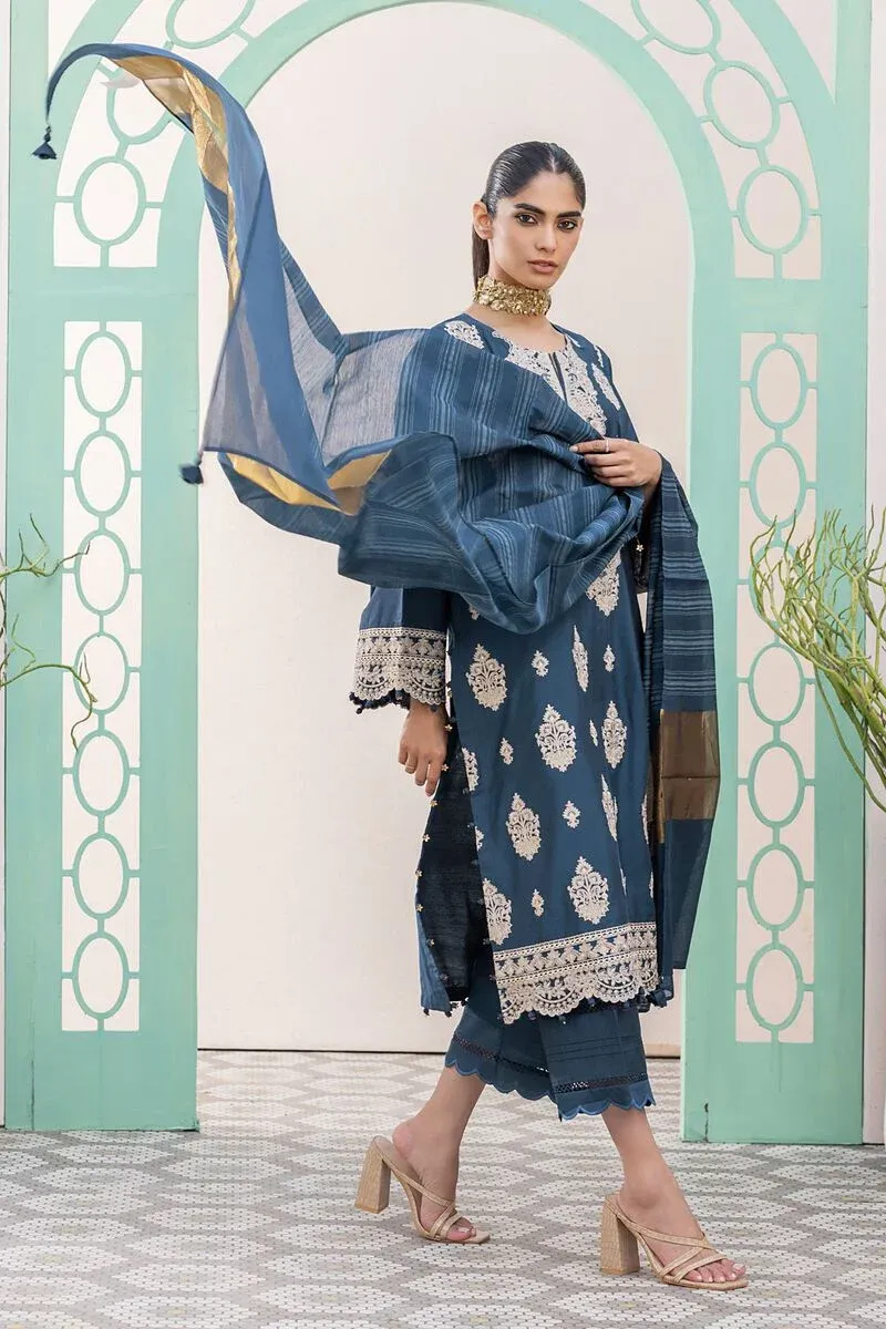 3 Piece Kurta Embroidered | Dupatta& Bottom & Tops | Color Navy blue