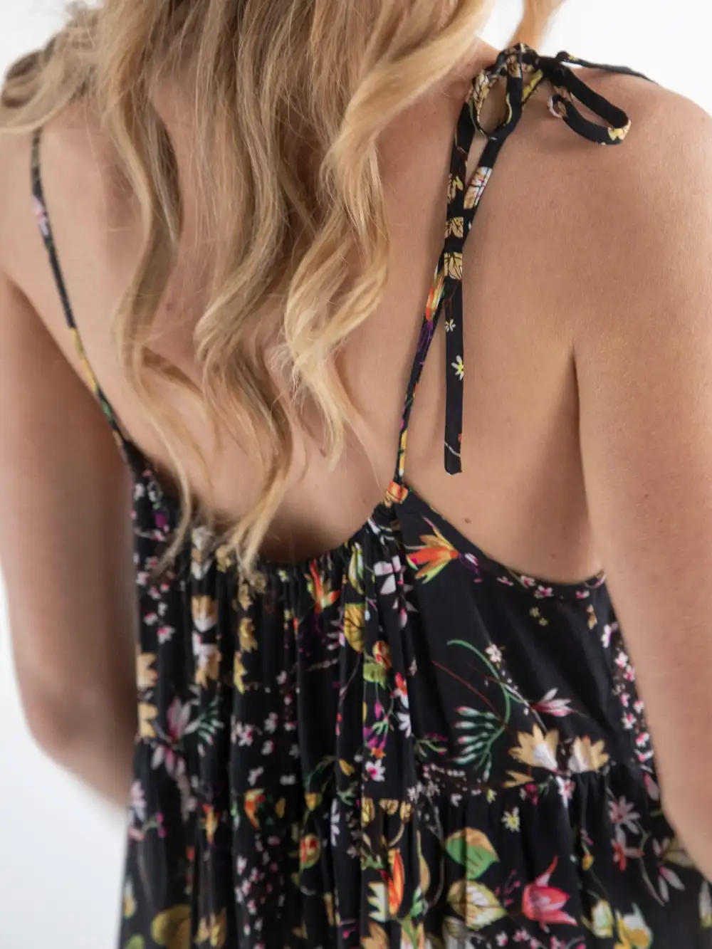 Madi Mini Slip Dress - Black Floral Stems