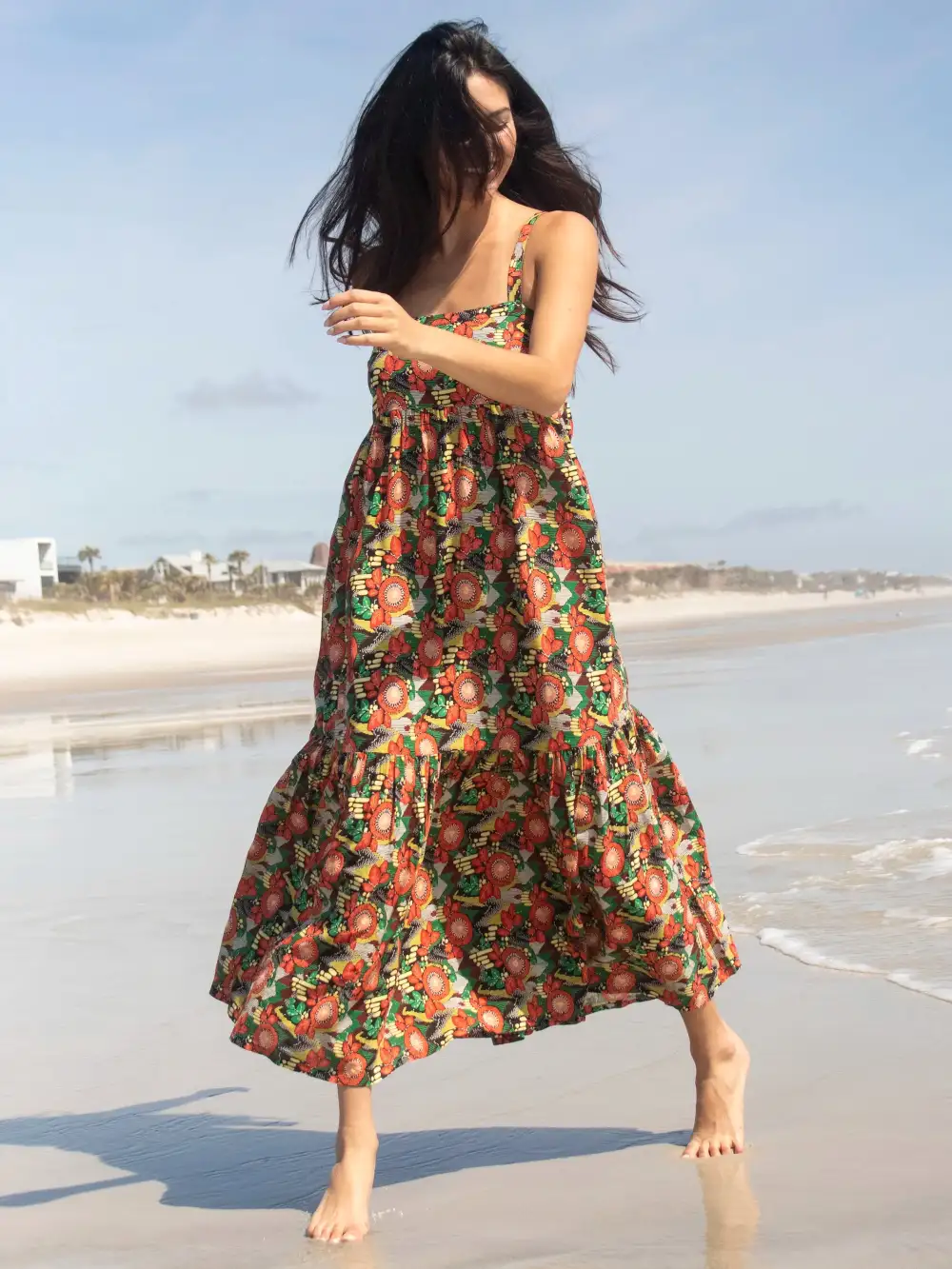 Mia Backless Maxi Dress - Orange Floral Blooms