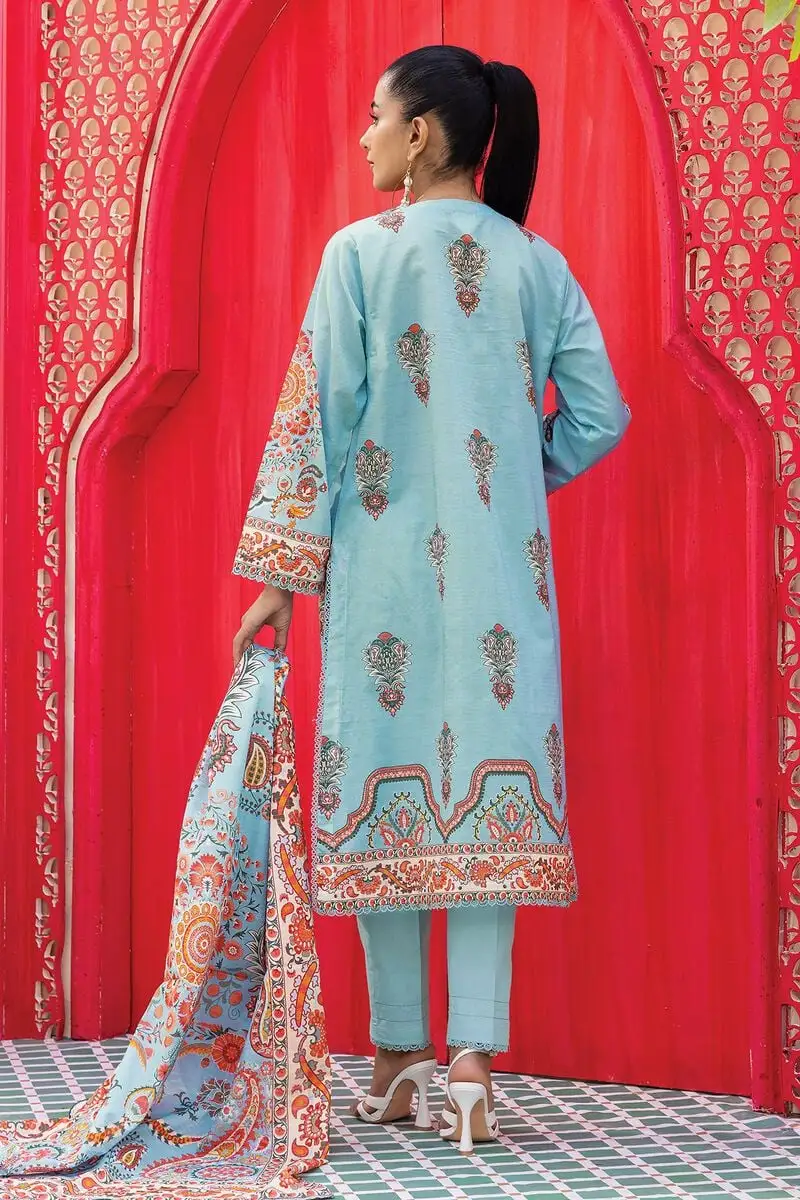 3 Piece Kurta Embroidered | Dupatta& Bottom & Tops | Color sky blue