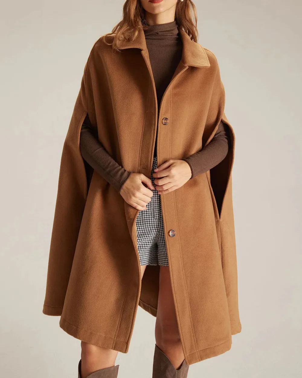 The Khaki Lapel Neck Single Breasted Cape