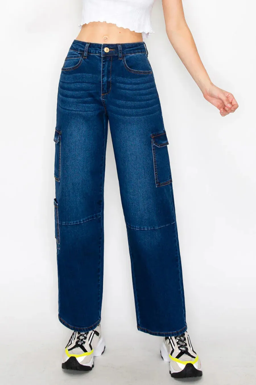 WAXJEAN Cargo Pocket Jean With Knee Cutline In Good Stretch