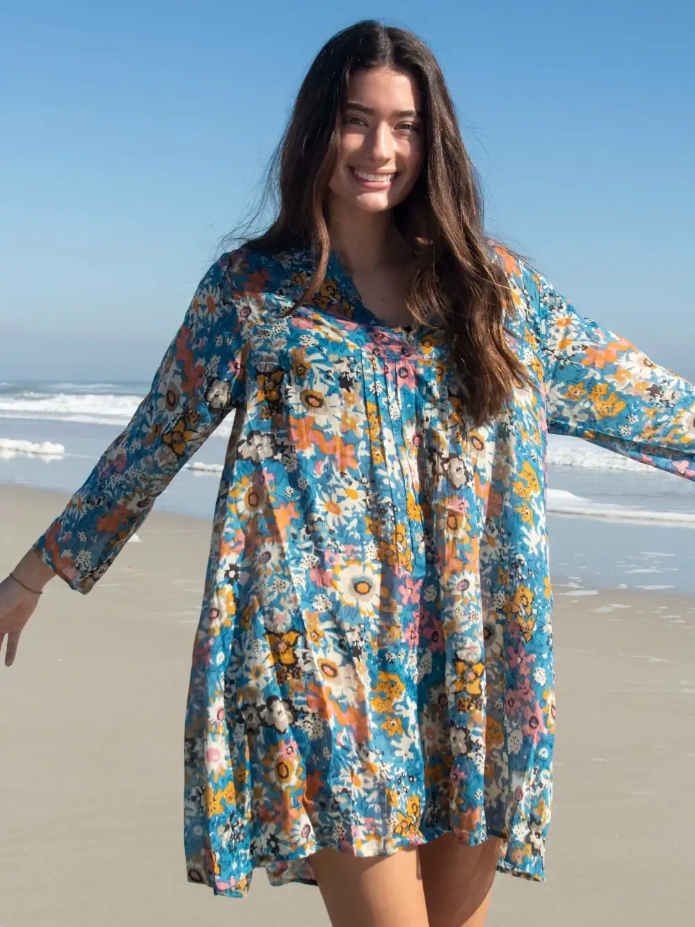 Cotton Cover-Up-In-A-Bag - Blue Tan Floral