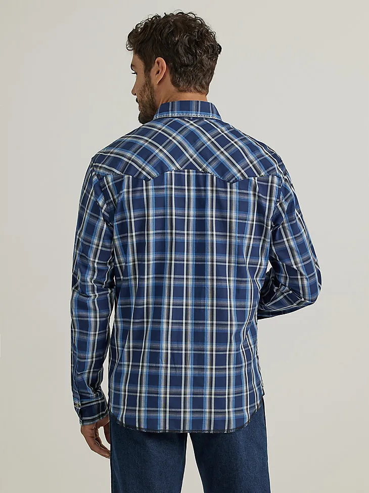 MEN'S LONG SLEEVE FASHION WESTERN SNAP PLAID SHIRT IN STRONG BLUE