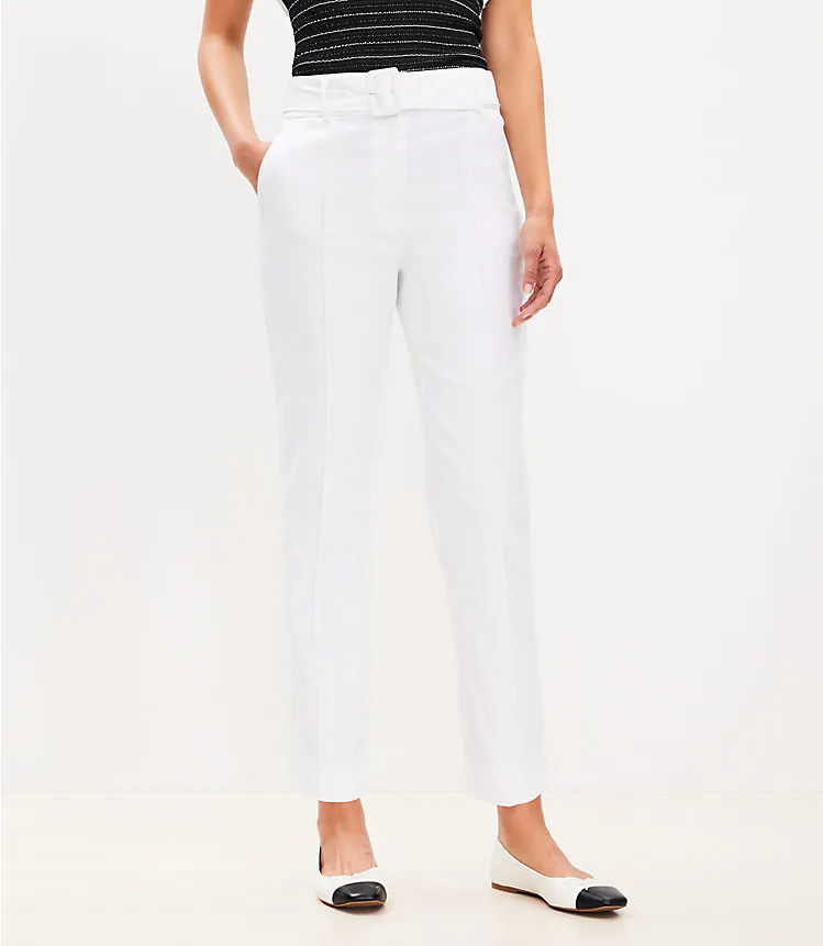 Pintucked Belted Slim Pants in Stretch Linen Blend