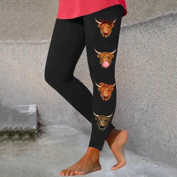 Highland Cows Print Casual Leggings