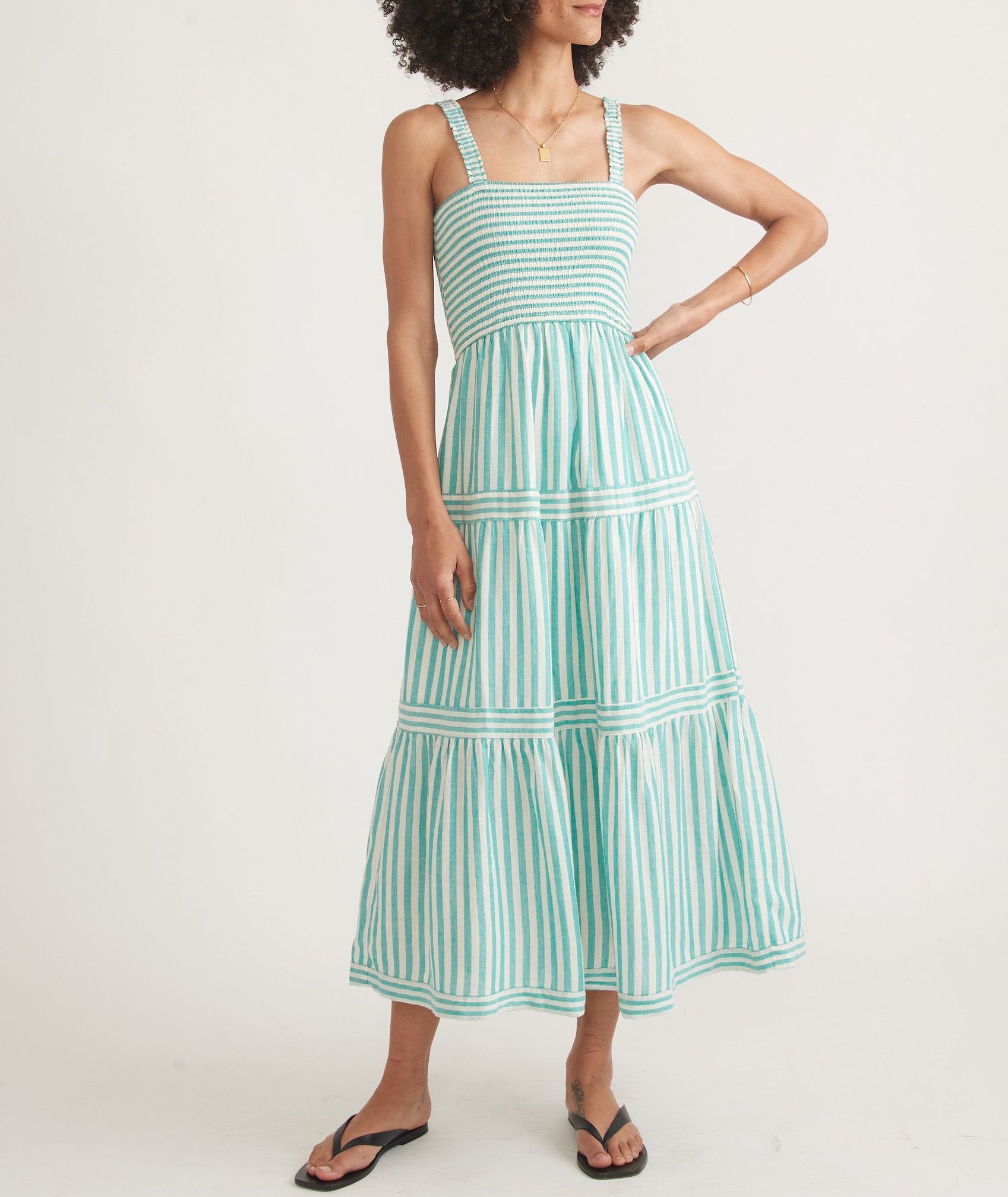 Deep Aqua Stripe Selene Maxi Dress