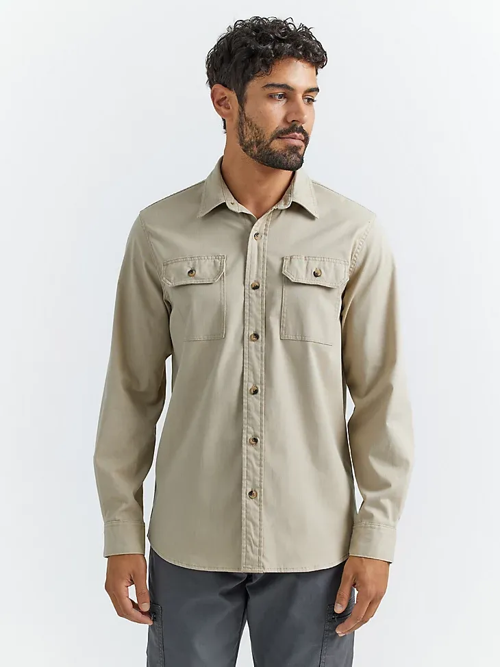 MEN’S WRANGLER® LONG SLEEVE TWILL/DENIM SHIRT IN RINSE