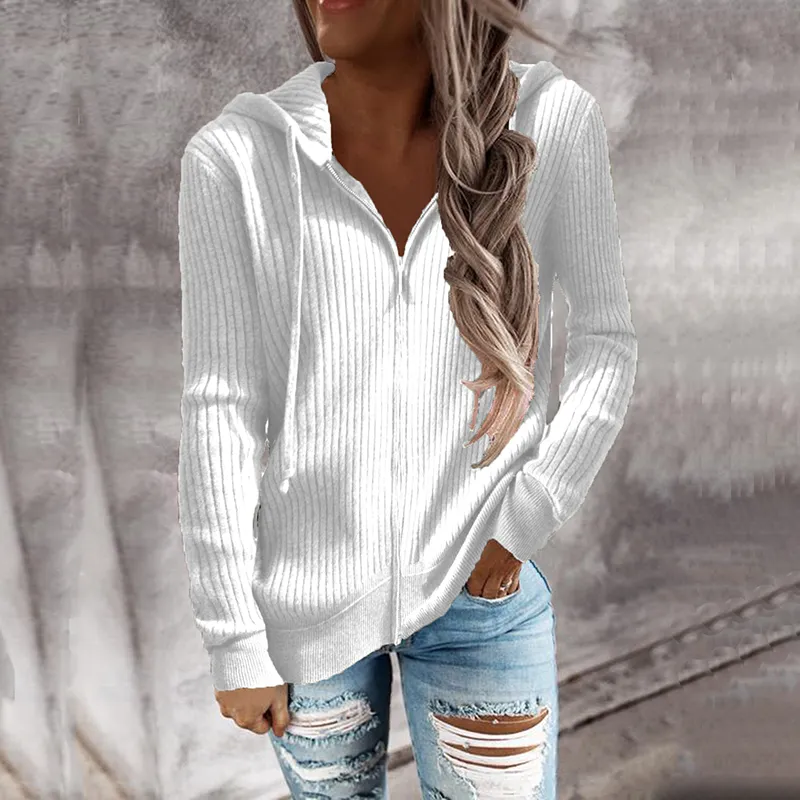 Simple Casual Long Sleeve Hooded Cardigan