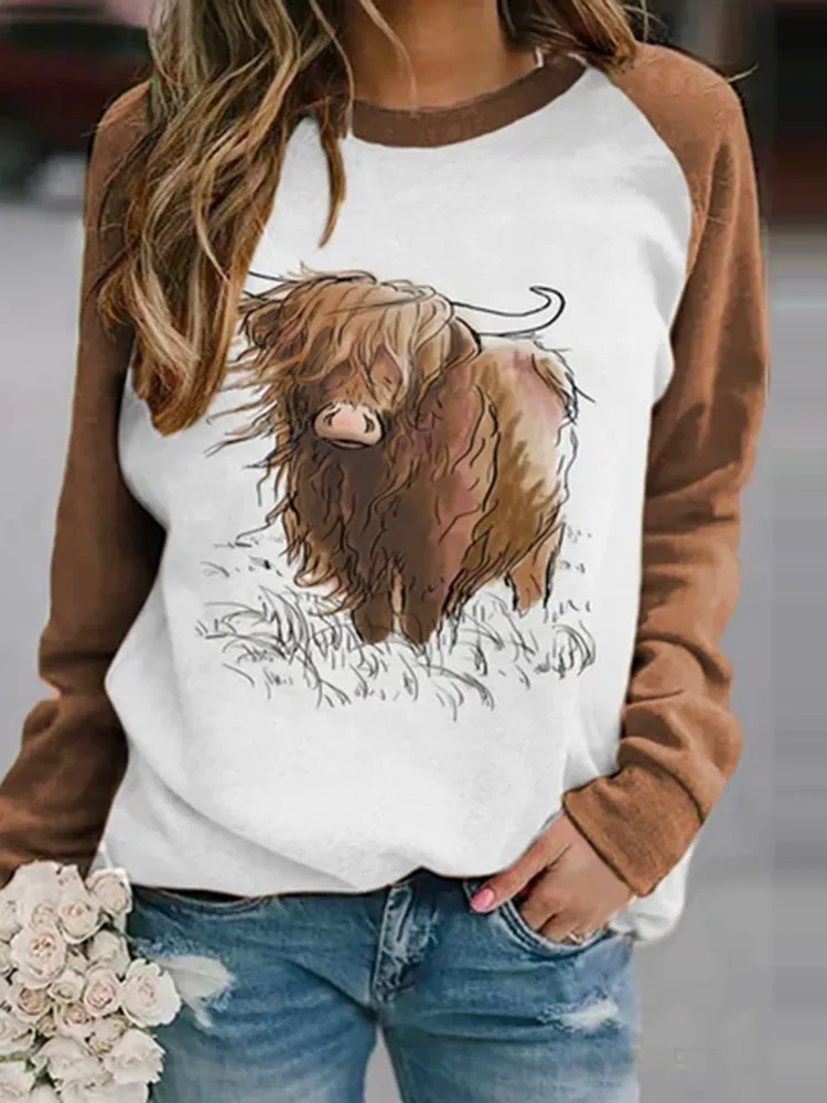 Women's Highland Cow In Wind Casual Sweatshirt