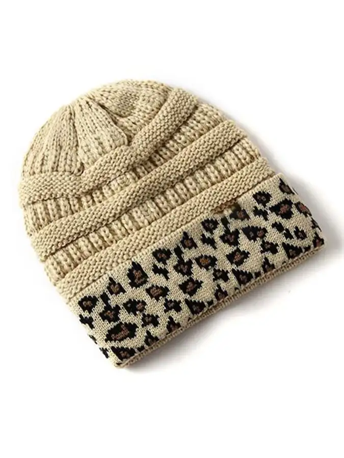 🔥Buy 3 Get 10% Off🔥Women's Western Retro Leopard Print Stitching Design Beanie (Without Logo)