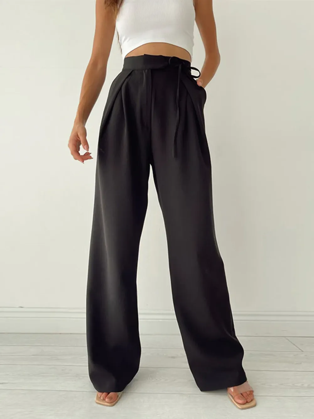 Palazzo Tied Wide Leg Dress Pants