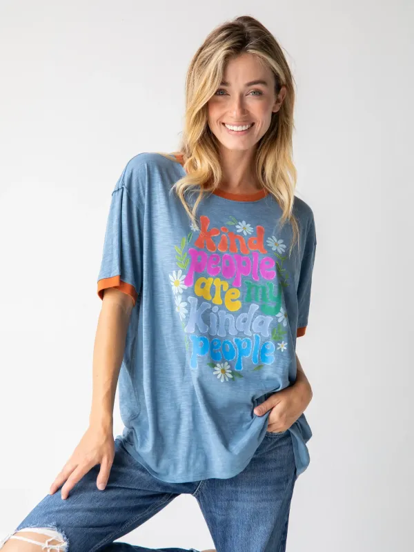 Ringer Oversized Tee Shirt - Kind People