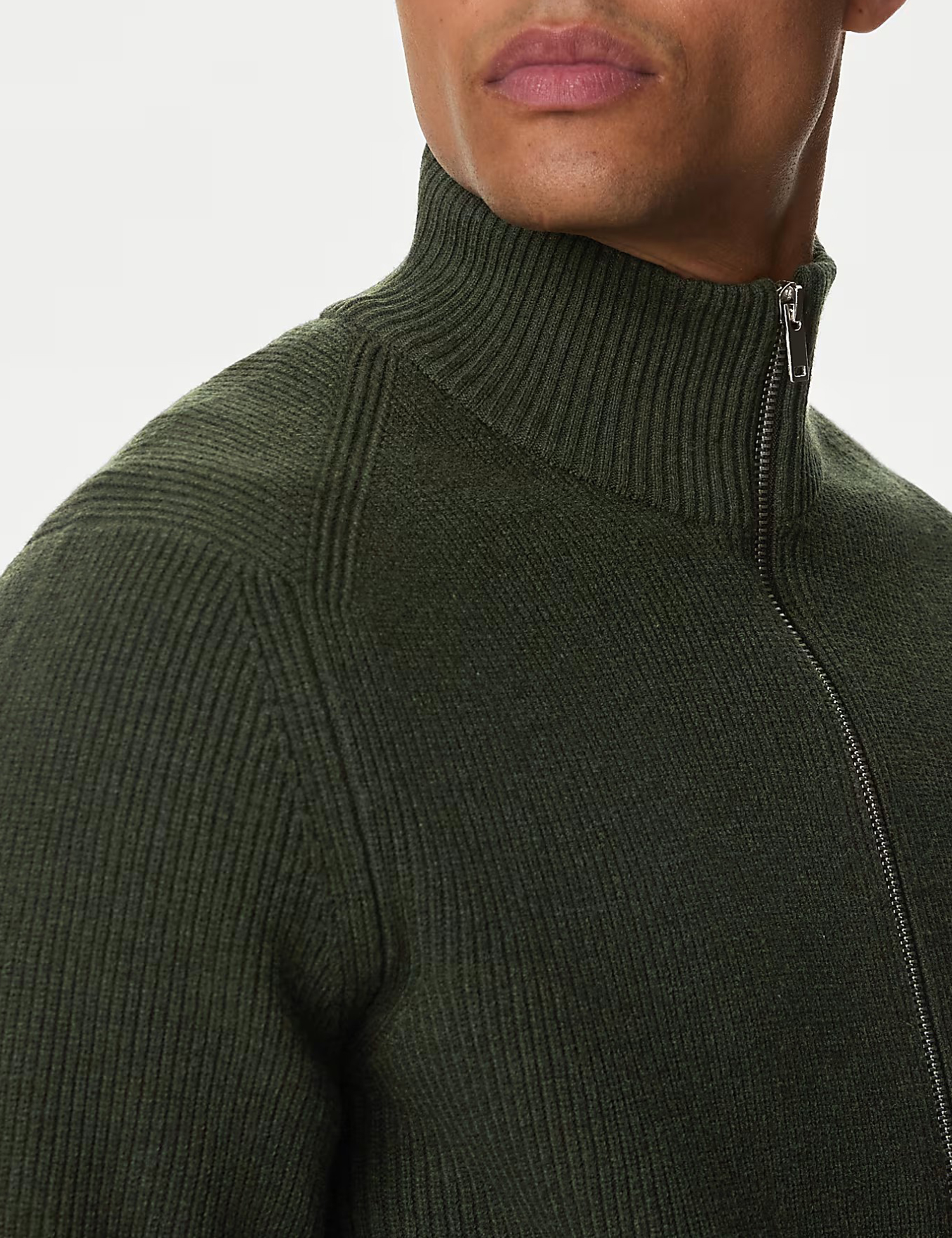 Casual Cotton Blend Funnel Neck Zip Up Jumper