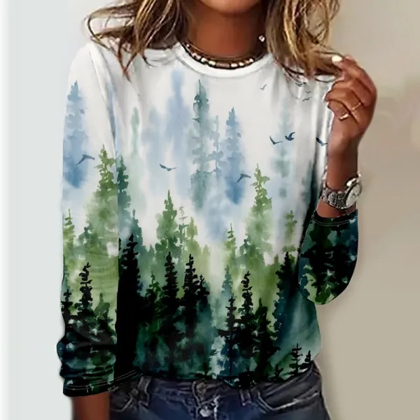 Printed Crewneck Long Sleeved T-Shirt