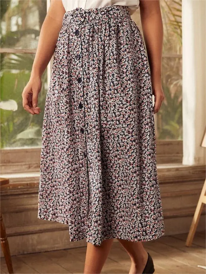 High Waisted Floral Skirts With Pockets