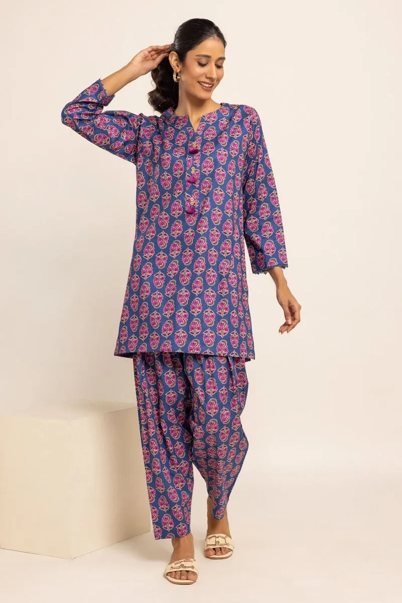 2 Piece | Kurta & Pants | Color Navy Purple