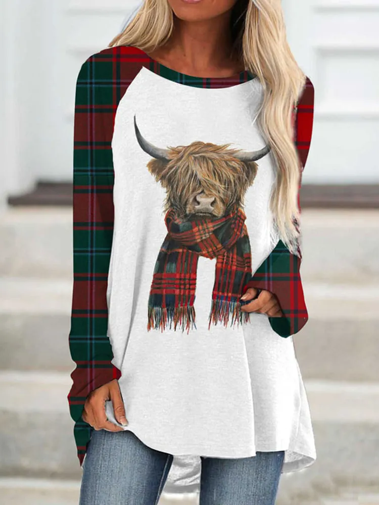 Highland Cow Casual Long Sleeve Tunic