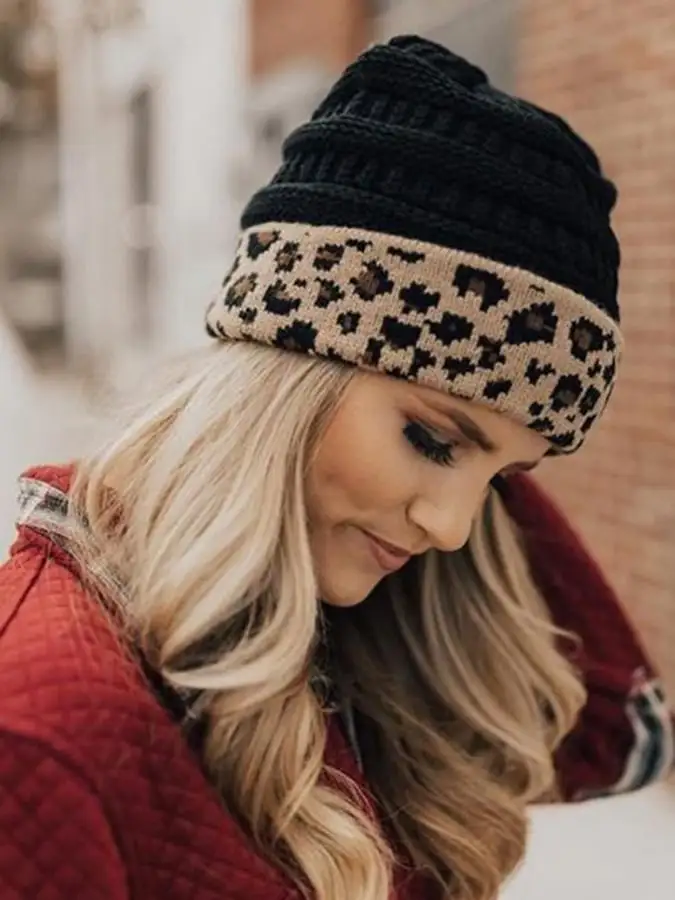 🔥Buy 3 Get 10% Off🔥Women's Western Retro Leopard Print Stitching Design Beanie (Without Logo)