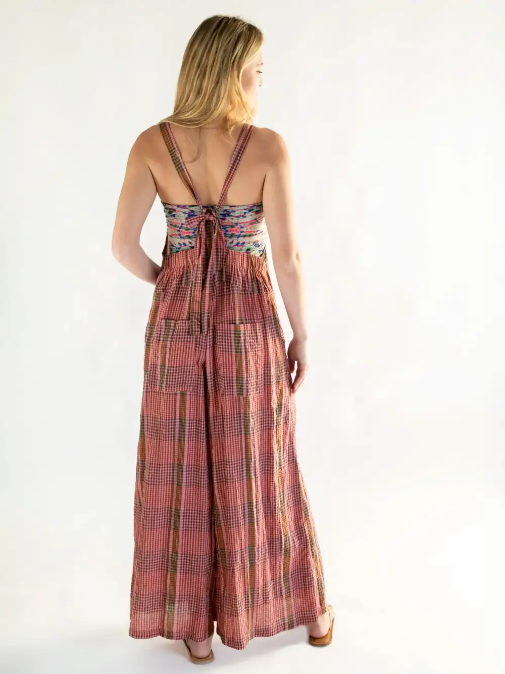 Dakota Tie Overall - Pink Plaid